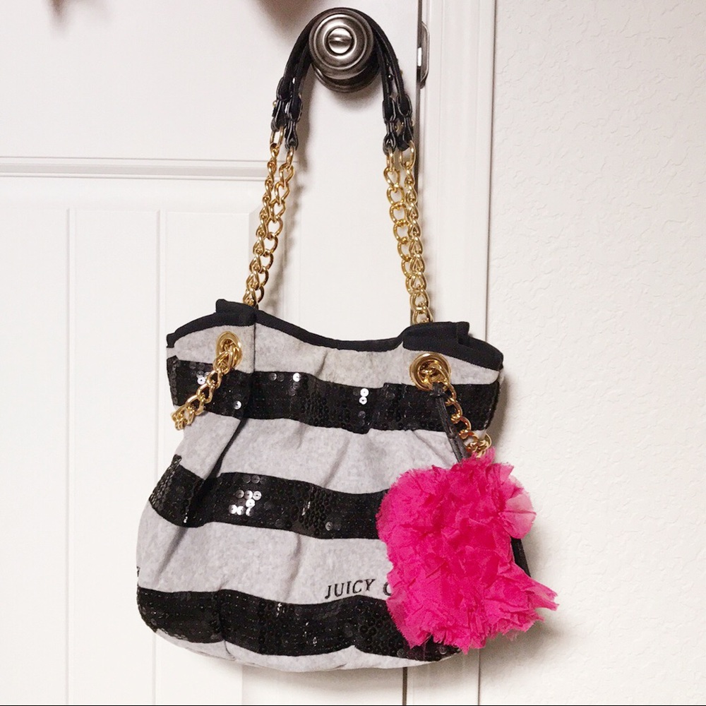 Juicy Couture Gray & Black Sequins Velour Bag